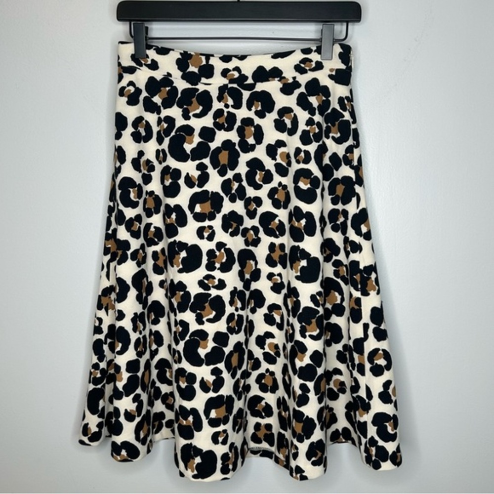 Ann Taylor Tan Black Brown Animal Print Spotted Office Midi Skirt Size 0 Petite